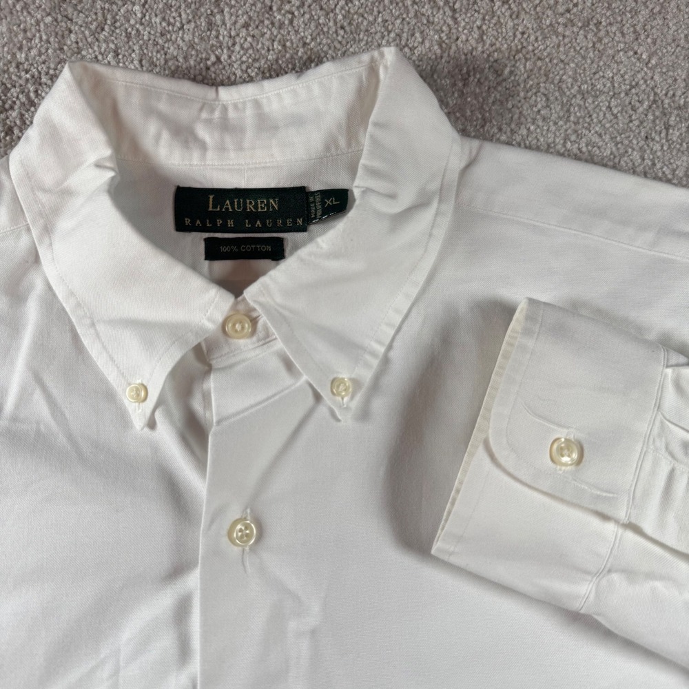 Lauren Ralph Lauren Mens XL White Cotton Button Down Crest Logo Shirt L/S